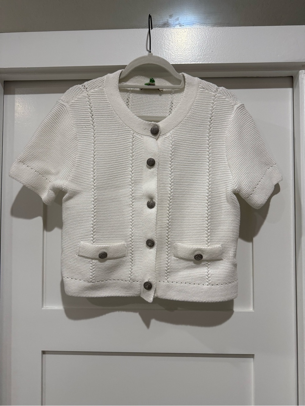Loft White Short Sleeve Cardigan.  Size Medium